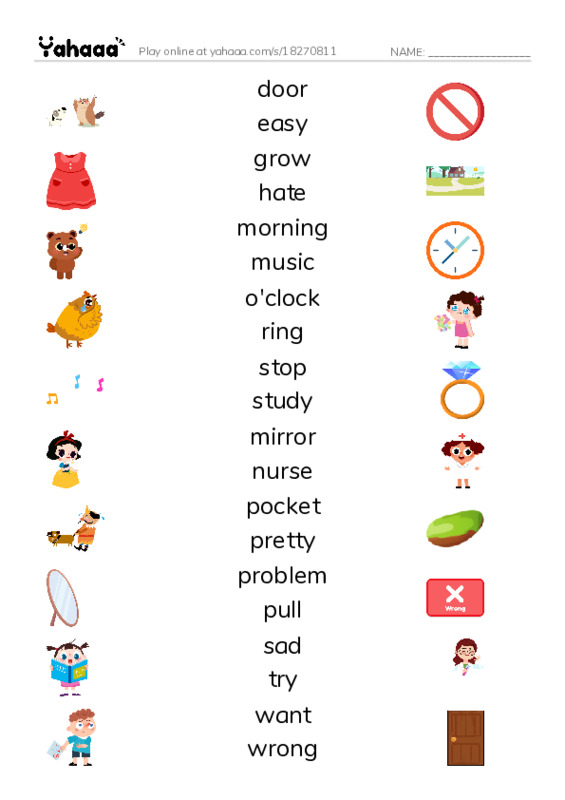 Match both sides worksheet for 1000 words book 1 unit 8