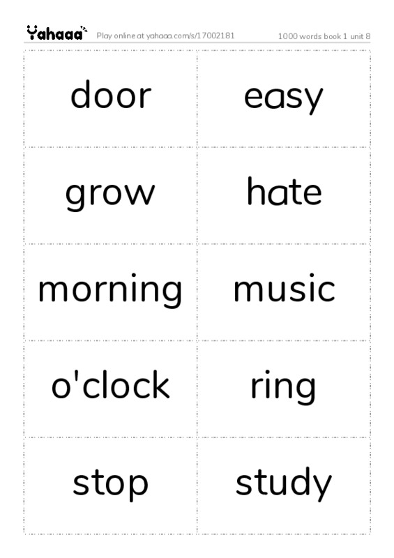 Word flashcards worksheet for 1000 words book 1 unit 8
