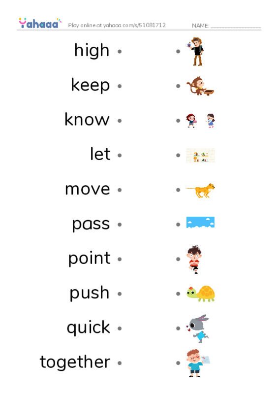 Draw a line to match worksheet for 1000 words book 1 unit 9