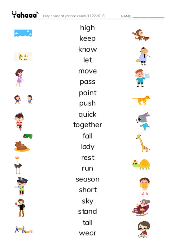 Match both sides worksheet for 1000 words book 1 unit 9