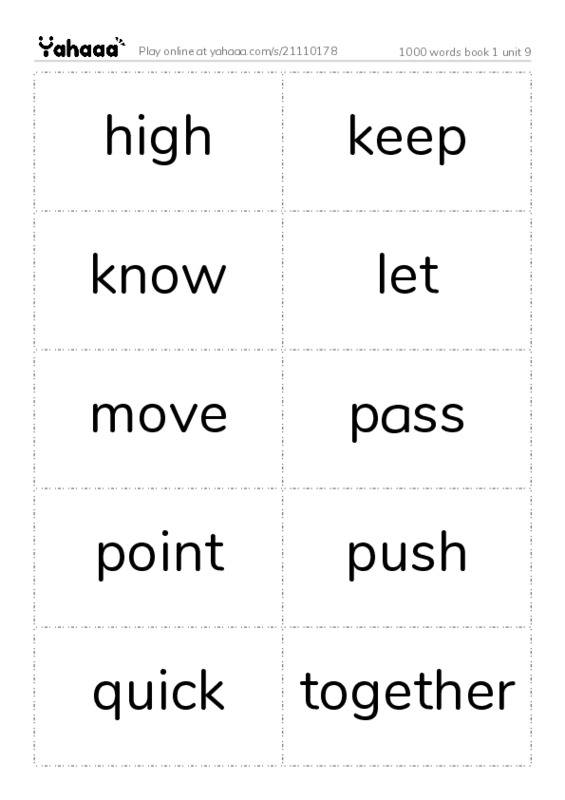 Word flashcards worksheet for 1000 words book 1 unit 9