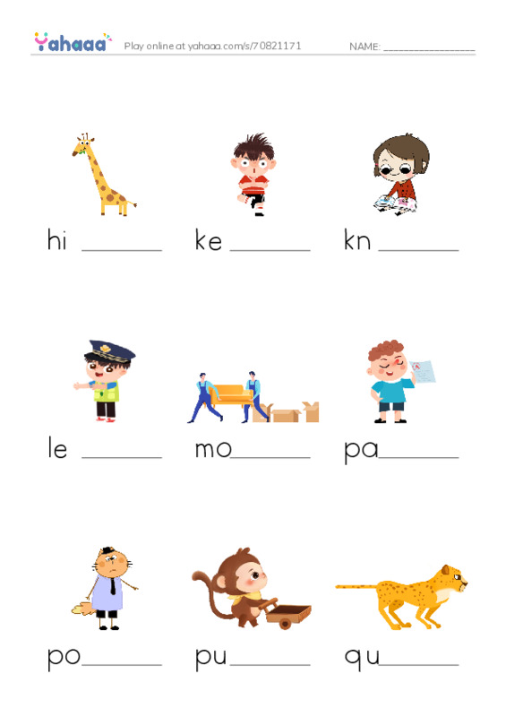 Finish the word worksheet for 1000 words book 1 unit 9