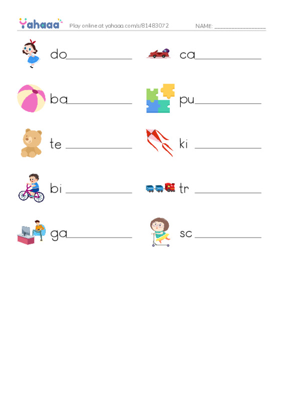 TOYS PDF worksheet writing row