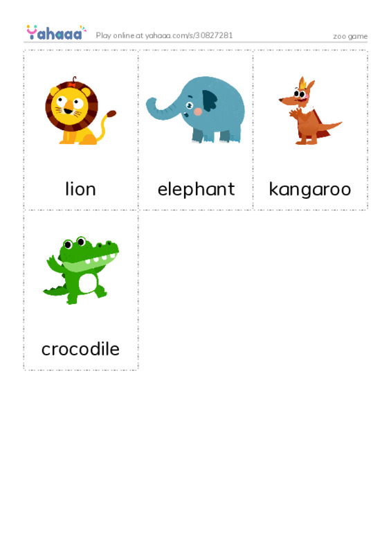 Picture flashcards worksheet for zoo game