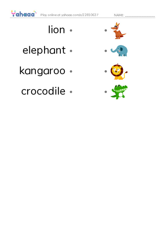 Draw a line to match worksheet for zoo game
