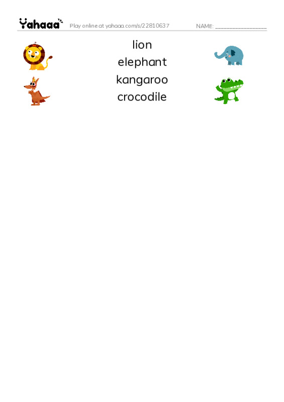 Match both sides worksheet for zoo game