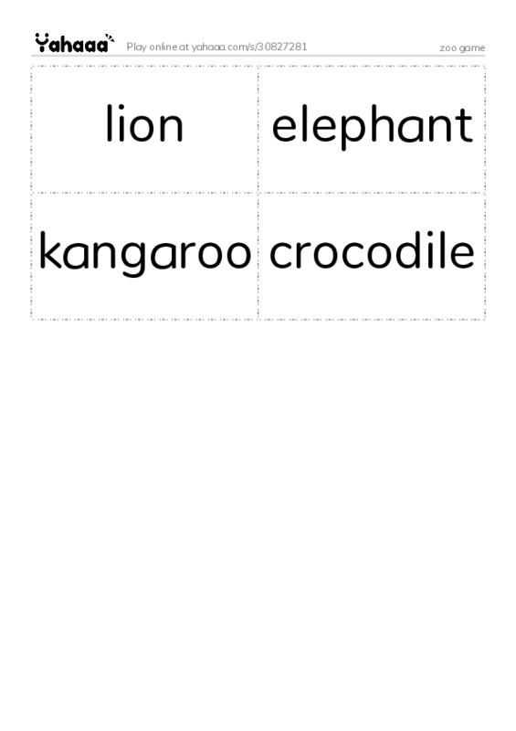 Word flashcards worksheet for zoo game