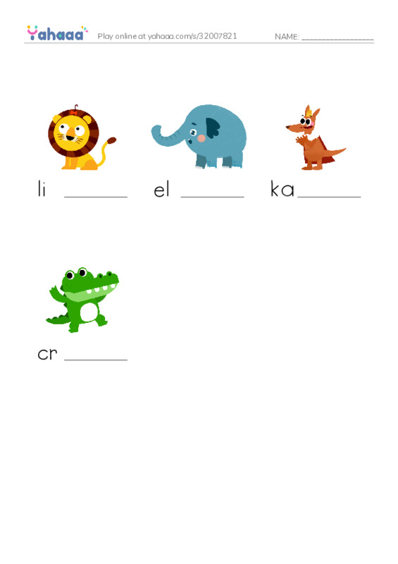 Finish the word worksheet for zoo game