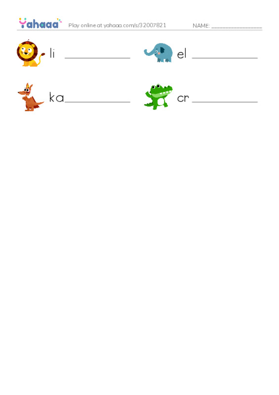 Write the word rows worksheet for zoo game