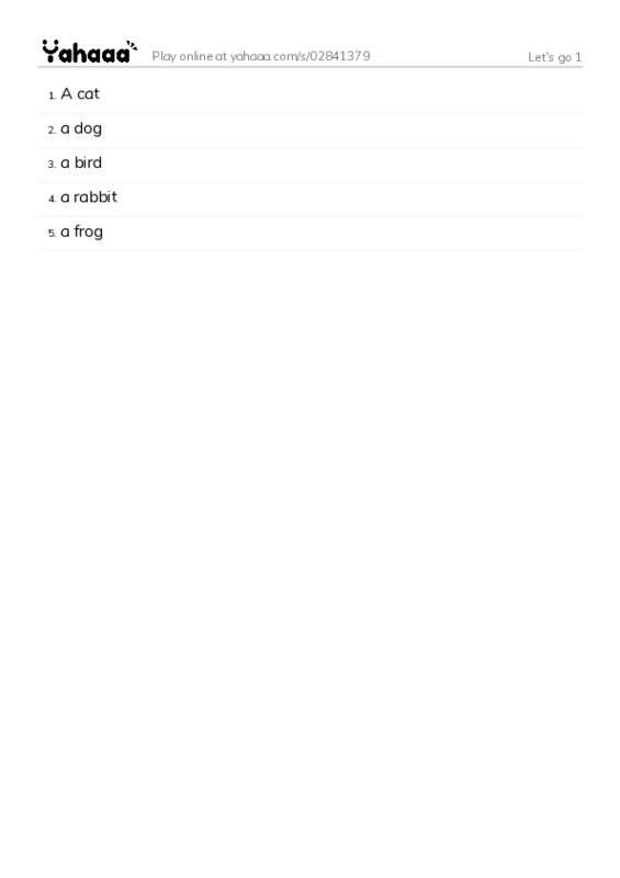 Word list with meanings worksheet for Let's go 1