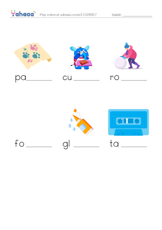 Finish the word worksheet for Fun with paper