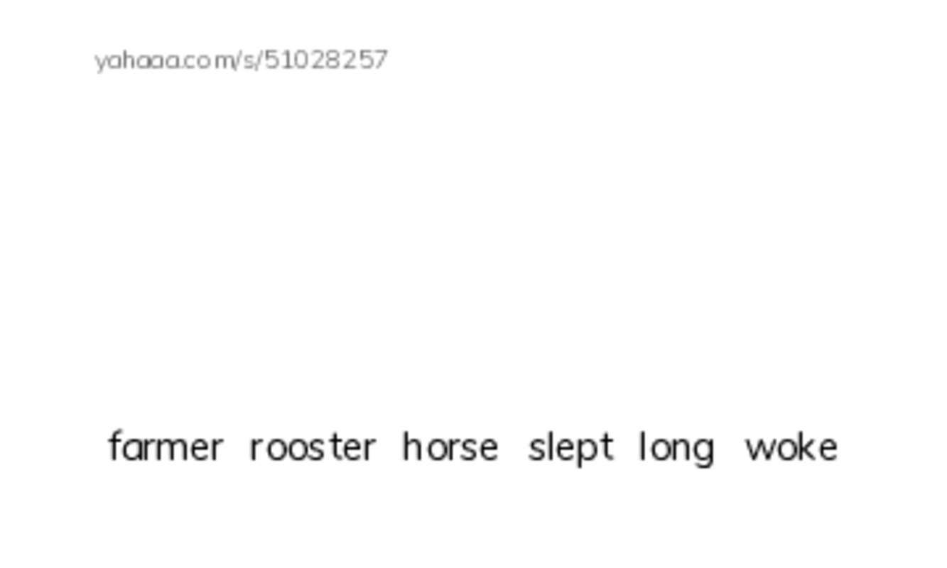 Index cards with pictures worksheet for farmer，rooster，horse，slept，long，woke