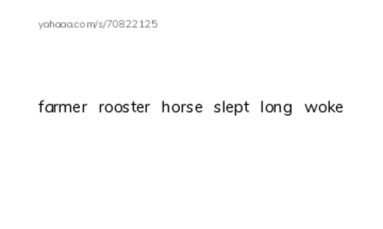 Index cards, words only worksheet for farmer，rooster，horse，slept，long，woke