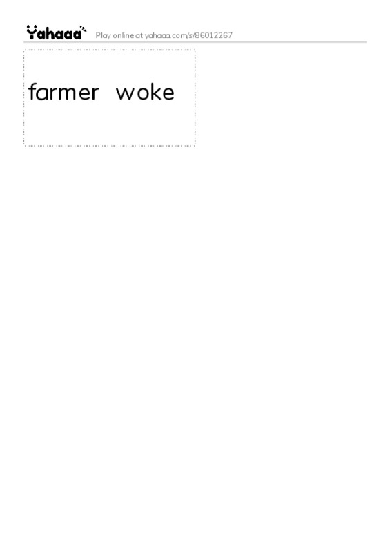 Word flashcards worksheet for farmer，woke，