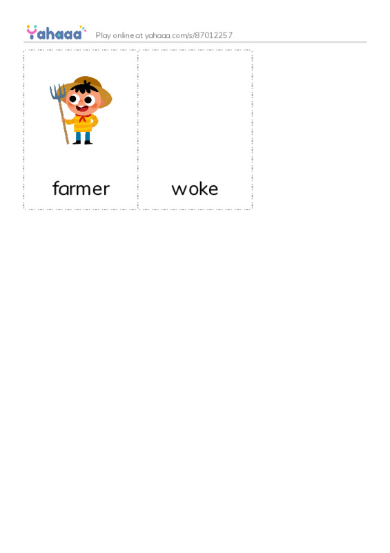 Picture flashcards worksheet for farmer, woke