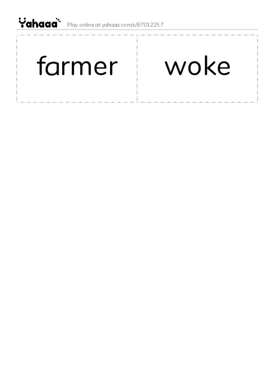 Word flashcards worksheet for farmer, woke