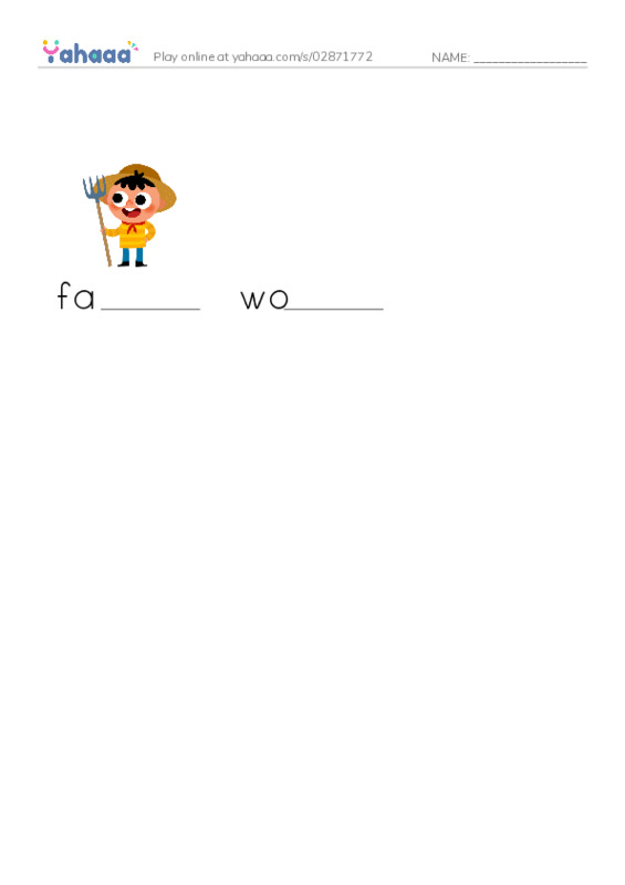 Finish the word worksheet for farmer, woke