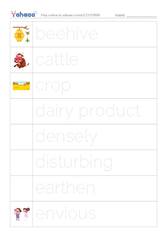 Picture and word rows worksheet for unit 2: life in the countryside