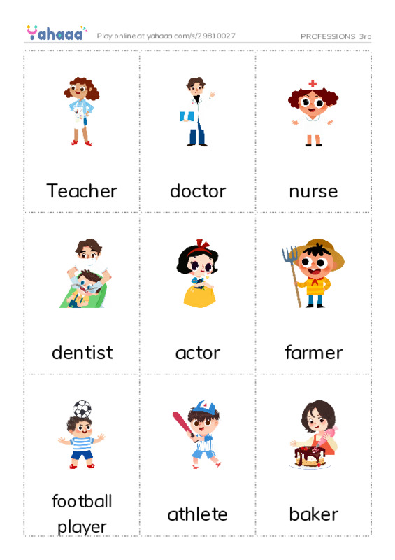 Picture flashcards worksheet for PROFESSIONS  3ro