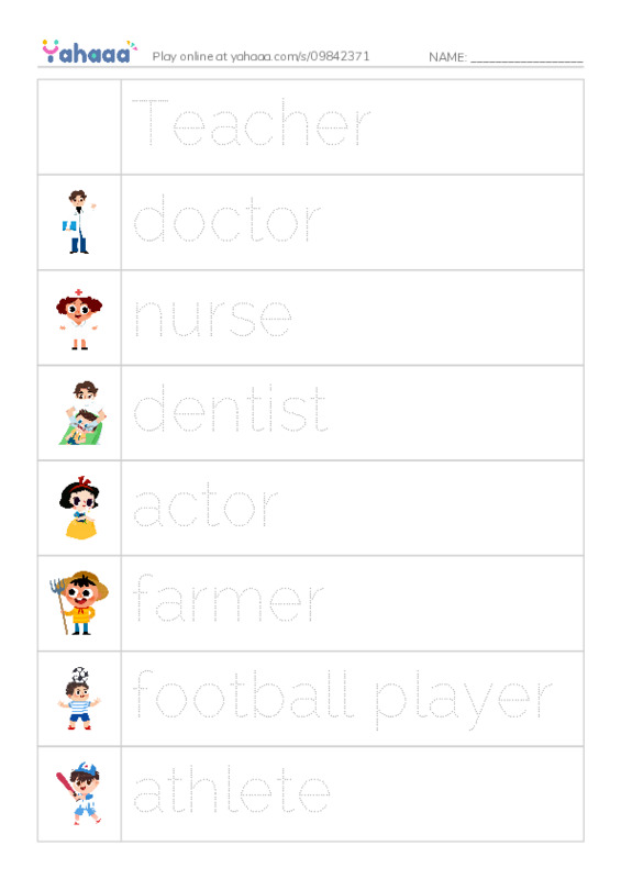 Picture and word rows worksheet for PROFESSIONS  3ro
