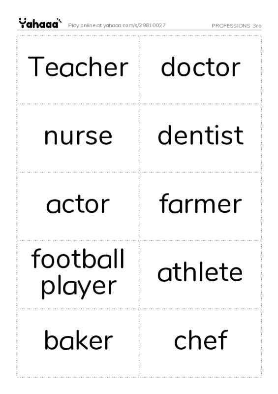 Word flashcards worksheet for PROFESSIONS  3ro