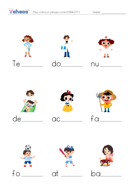 Finish the word worksheet for PROFESSIONS  3ro