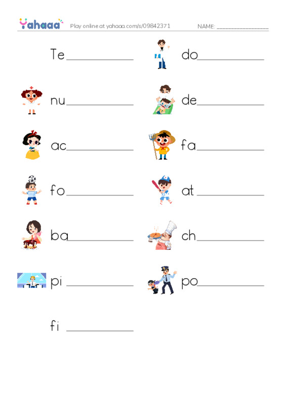 Write the word rows worksheet for PROFESSIONS  3ro