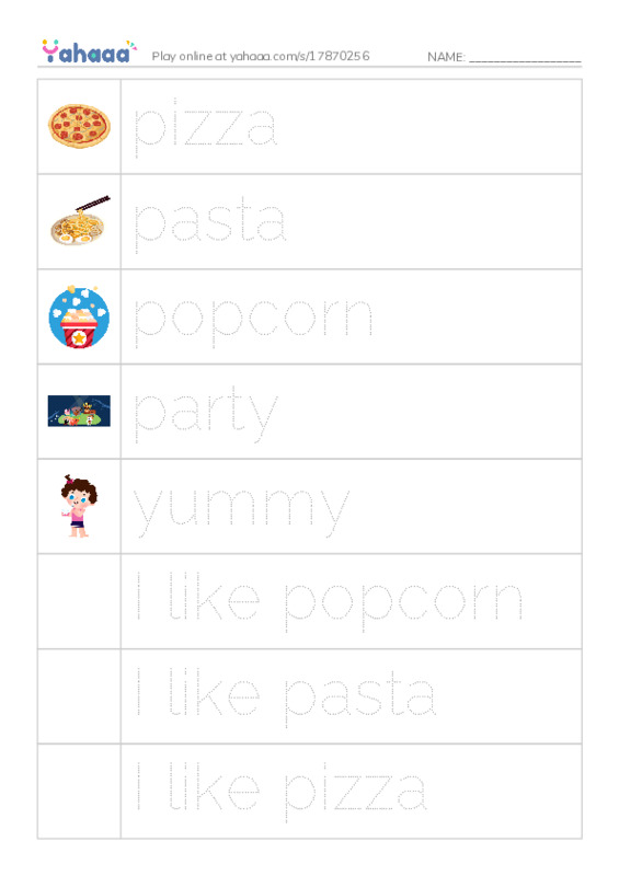 Picture and word rows worksheet for P