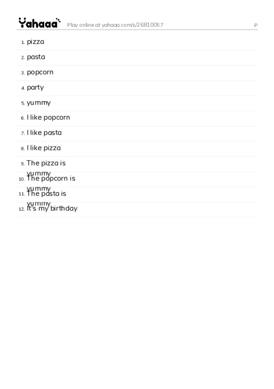 Word list with meanings worksheet for P