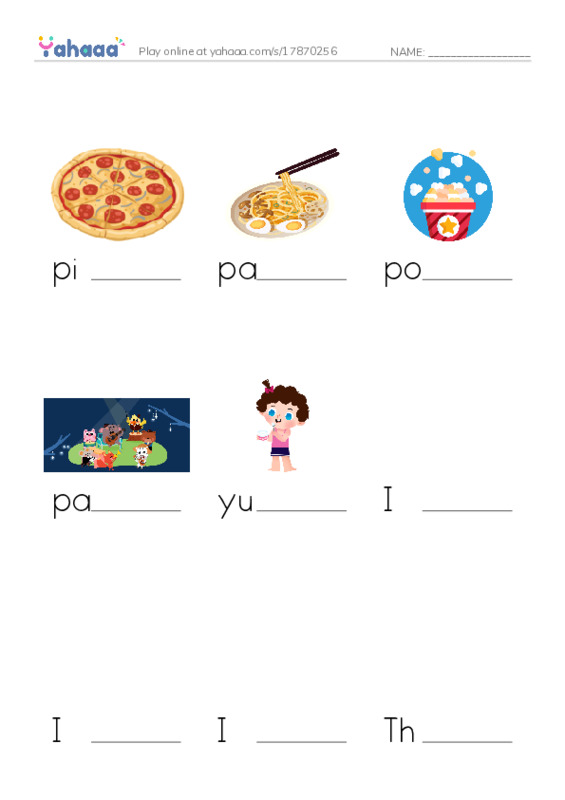 Finish the word worksheet for P