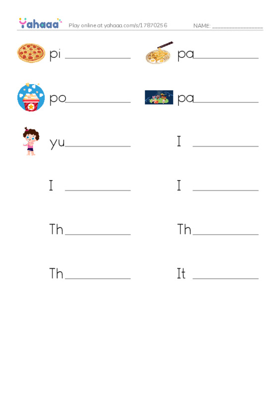 Write the word rows worksheet for P