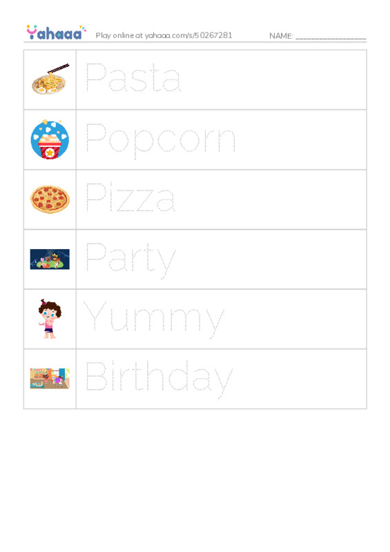 Picture and word rows worksheet for P