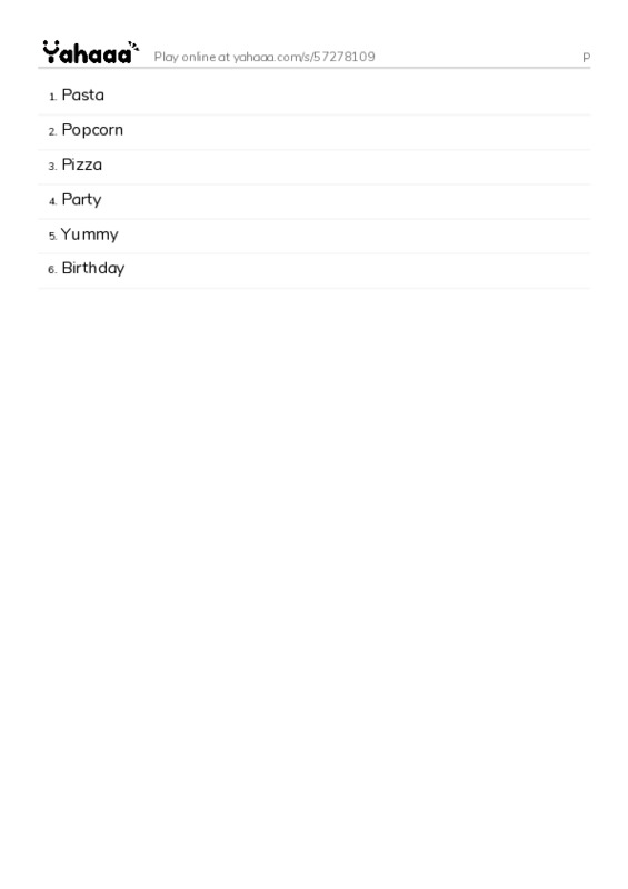 Word list with meanings worksheet for P