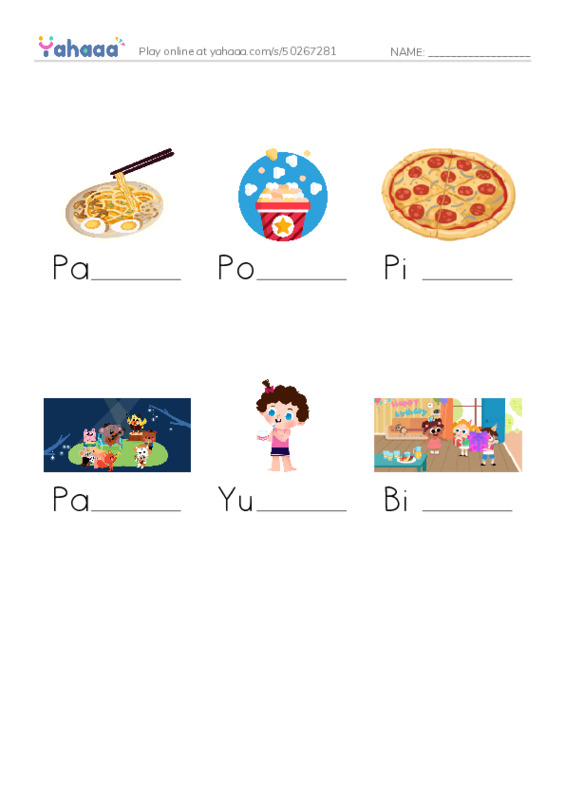 Finish the word worksheet for P