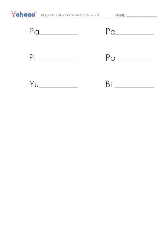 Write the word rows worksheet for P