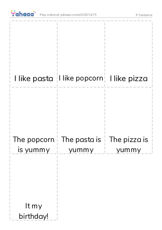 Picture flashcards worksheet for P Sentence