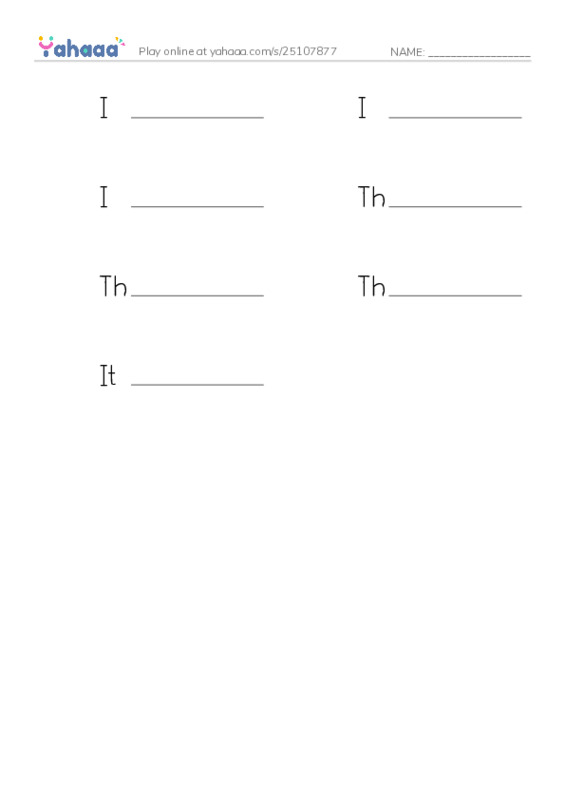 Write the word rows worksheet for P Sentence