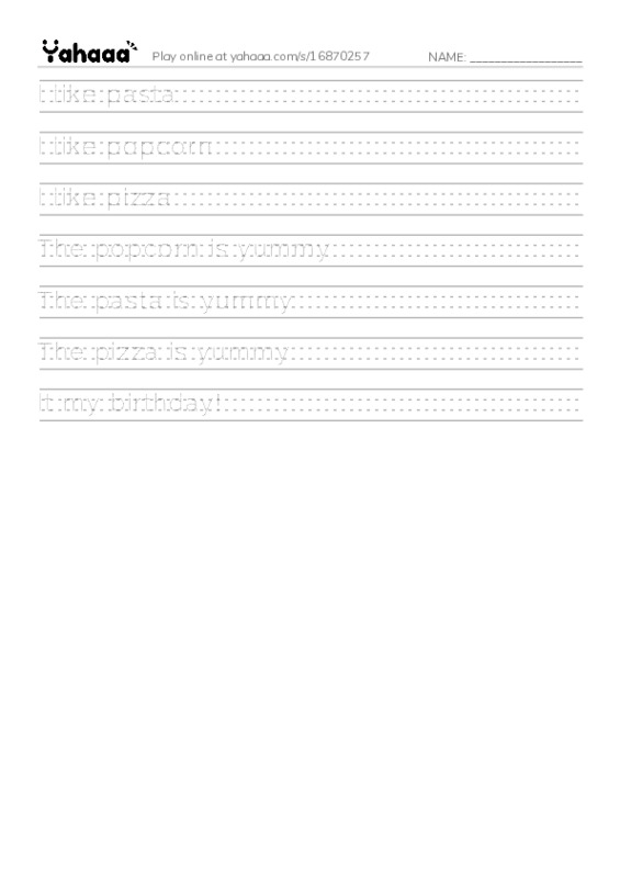 Handwriting lines worksheet for P Sentence