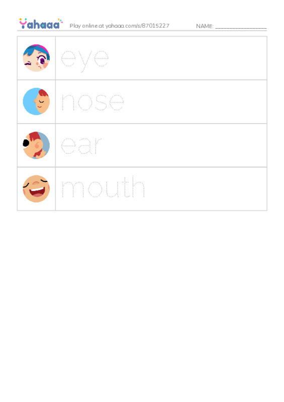 Picture and word rows worksheet for Sense