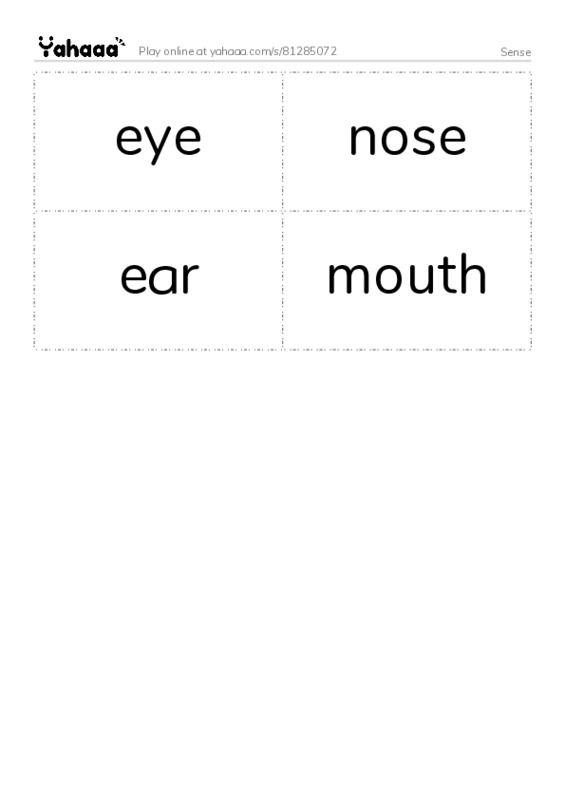 Word flashcards worksheet for Sense