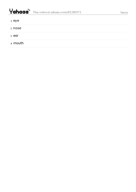Word list with meanings worksheet for Sense