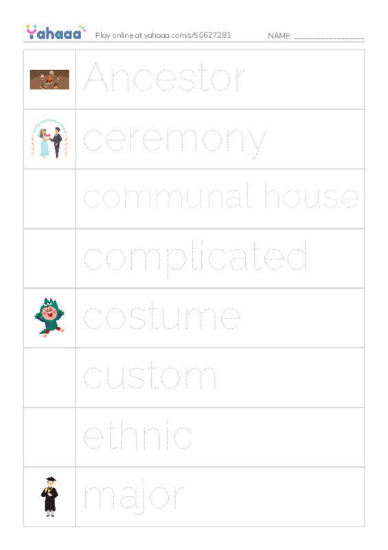 Picture and word rows worksheet for Unit 3 - Peoples of Vietnam