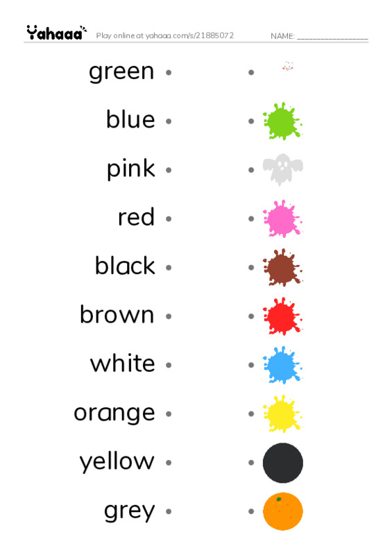 Draw a line to match worksheet for Colours