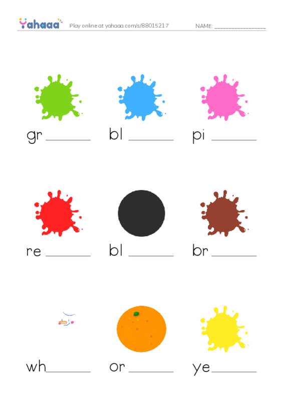 Finish the word worksheet for Colours