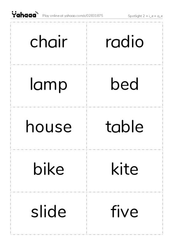 Word flashcards worksheet for Spotlight 2 + i_e + a_e