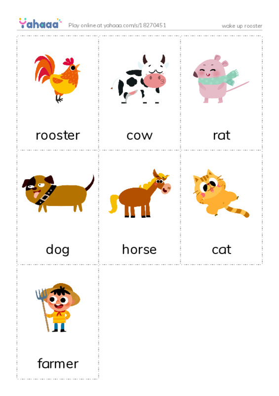 Picture flashcards worksheet for wake up rooster