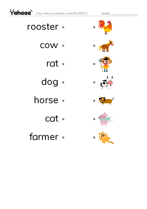 Draw a line to match worksheet for wake up rooster