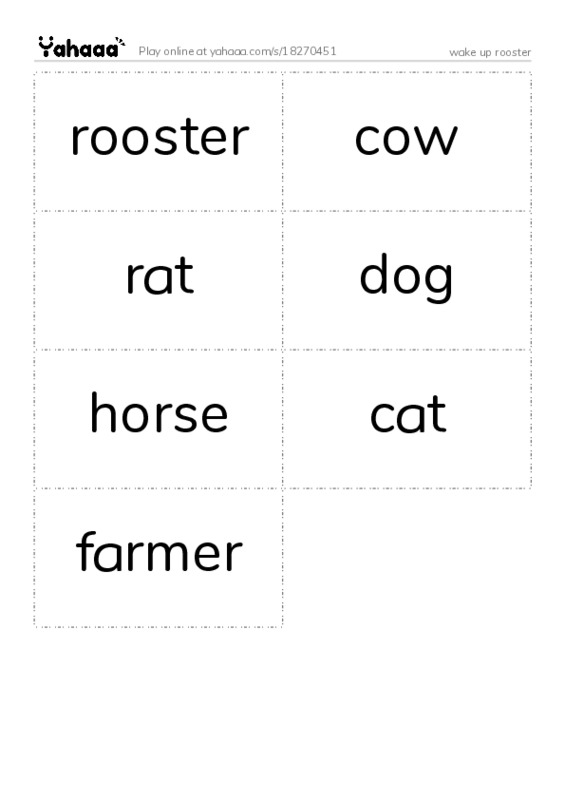 Word flashcards worksheet for wake up rooster