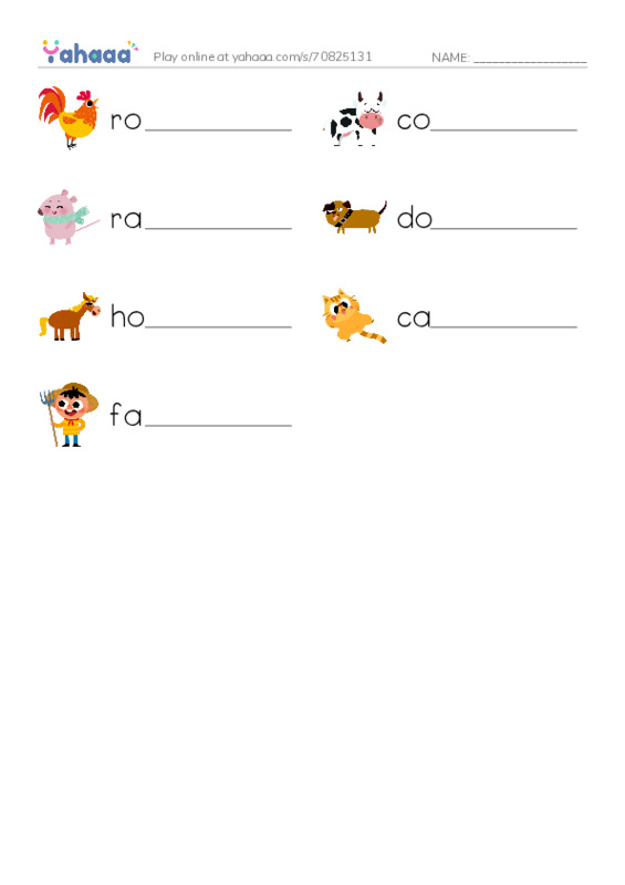 Write the word rows worksheet for wake up rooster