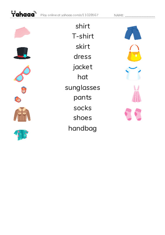 Match both sides worksheet for Unit 8: In my clothes cupboard